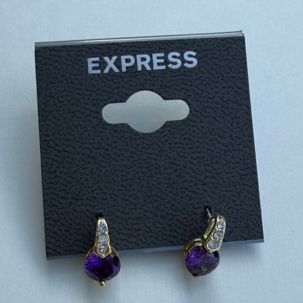Express Purple Faceted Drop Earrings Gold Tone Crystal Accent NWT